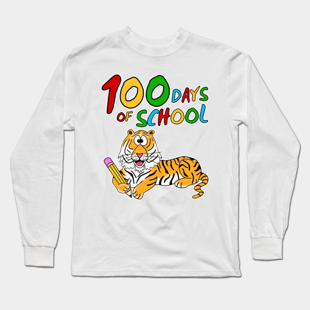 100 Days Of School Tiger Kindergarten Teacher 2022 Long Sleeve T-Shirt by doodlerob